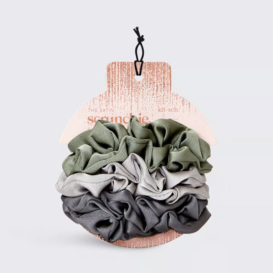 Holiday Satin Scrunchies 6pc -Winter Sage