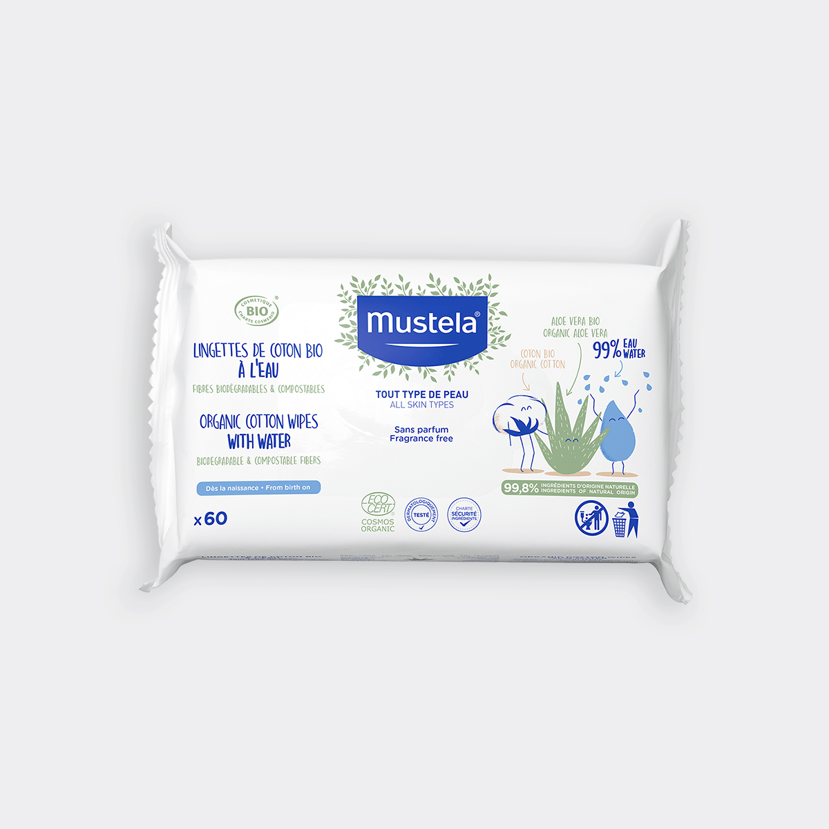 Organic Water Wipes with Cotton and Aloe