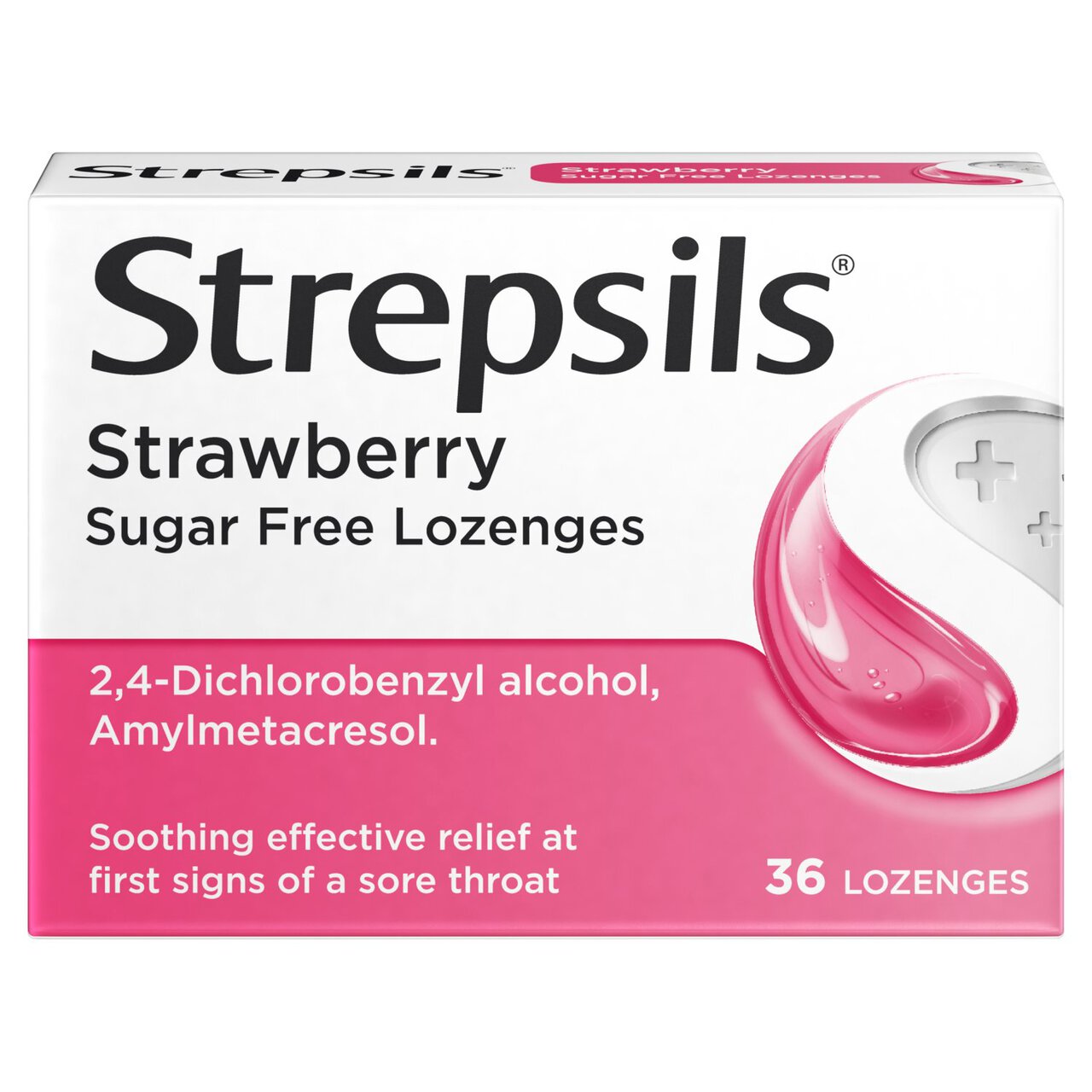 Strepsils Strawberry Sugar Free Lozenges 36 Lozenges