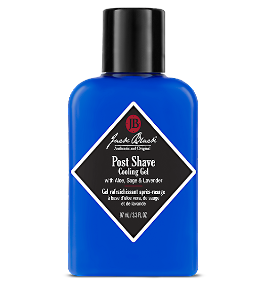 Description Of Jack Black  Post Shave Cooling Gel with Aloe, Sage & Lavender:  This soothing, fragrance-free, and alcohol-free aftershave gel soothes razor burn and irritation due to shaving. Aloe Leaf Juice and Chamomile, natural ingredients known for their anti-inflammatory benefits, help calm and hydrate skin. Post Shave Cooling Gel is also great for soothing discomfort and redness due to sunburn.