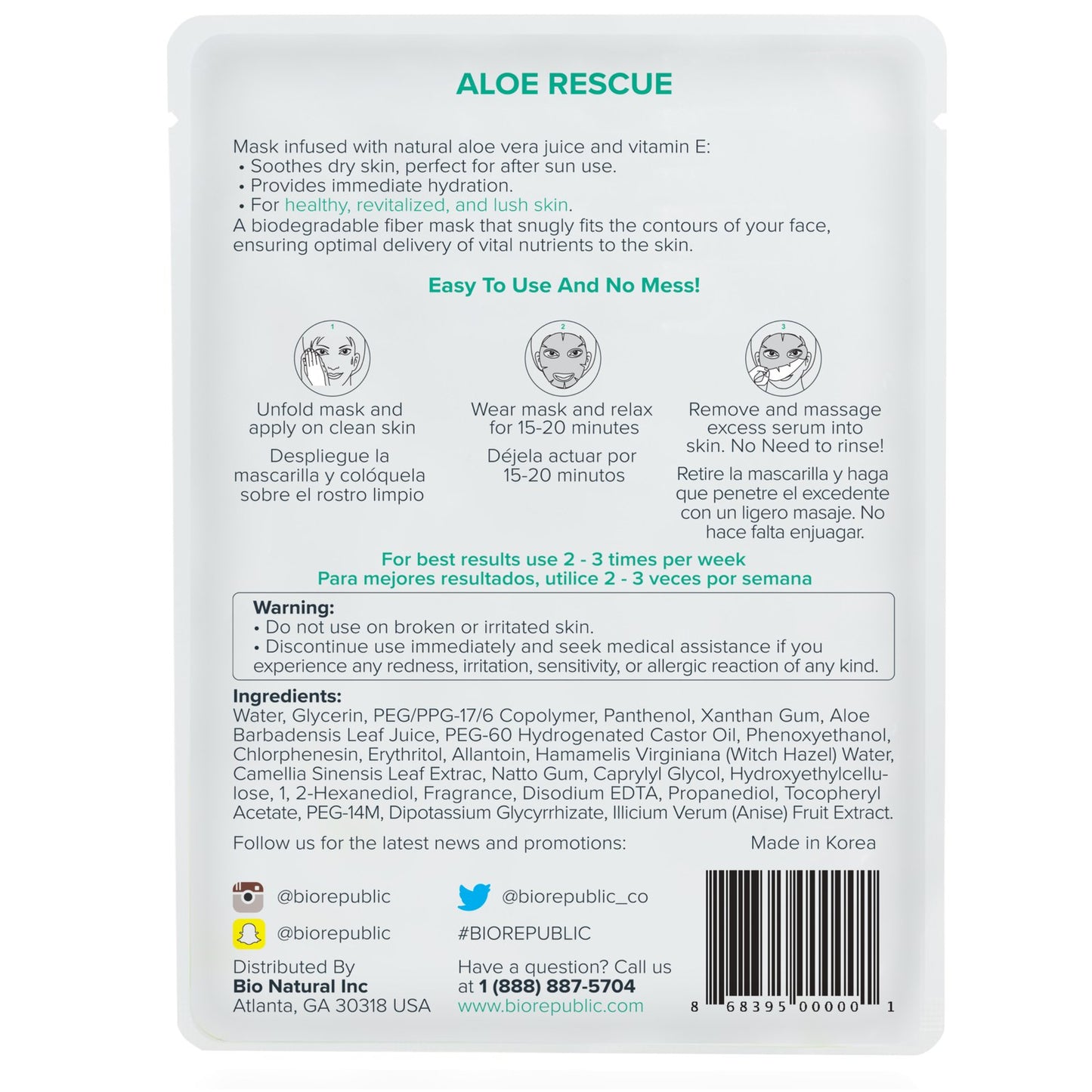 Aloe Rescue Revitalizing Fiber Sheet Mask